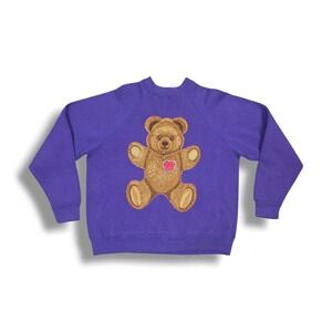 Vintage Tultex Teddy Bear "I Love You" Graphic Print Purple Sweatshirt Women's M